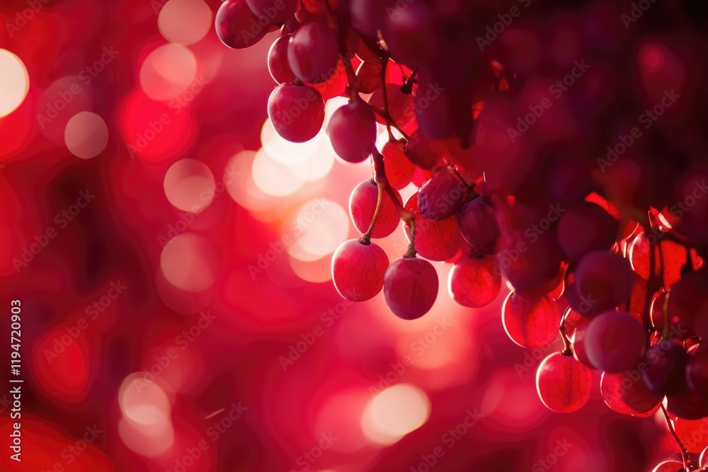 Poster a cluster of juicy red grapes growing on a tree branch