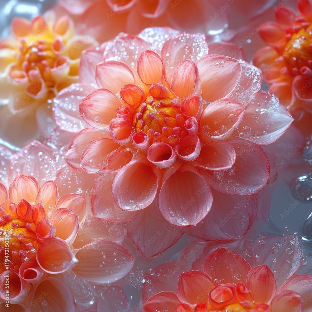 Poster a close-up view of a bouquet of flowers submerged in water, great for use as a decorative element or