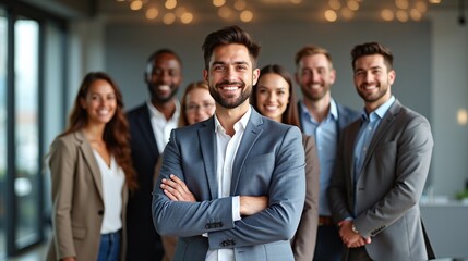 Obraz premium diverse business team confident young man in foreground
