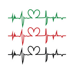 Three ECG Lines in Red, Black, and Green  Heartbeat Vector Illustration