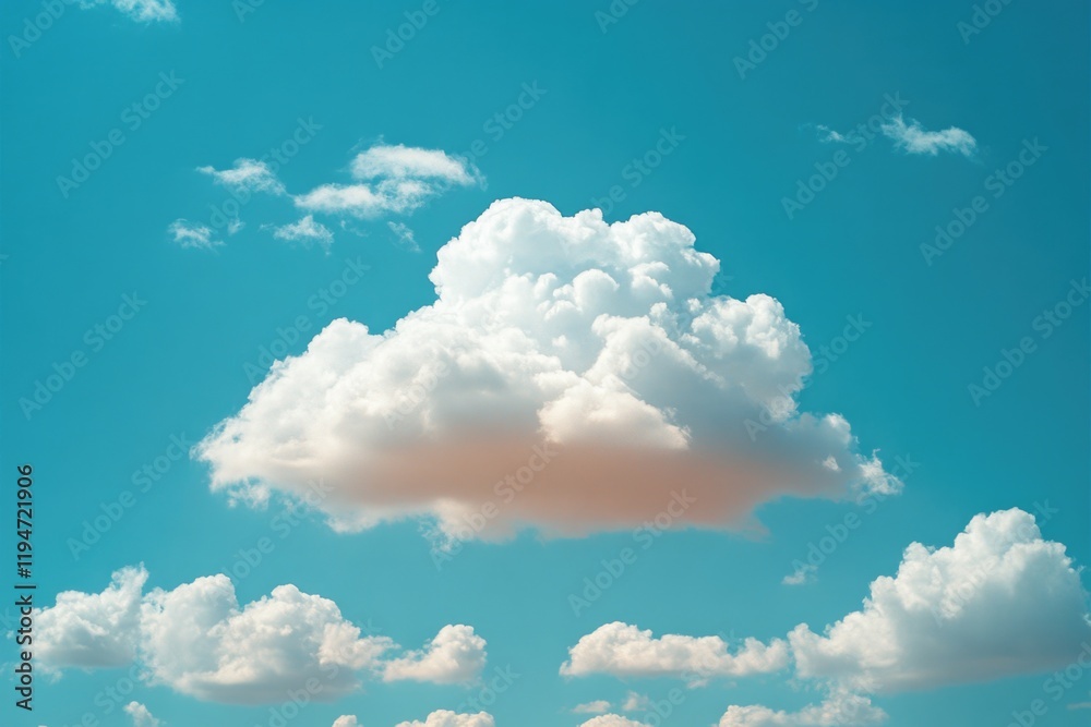 Poster an airplane flies through the sky with a cloud in the background
