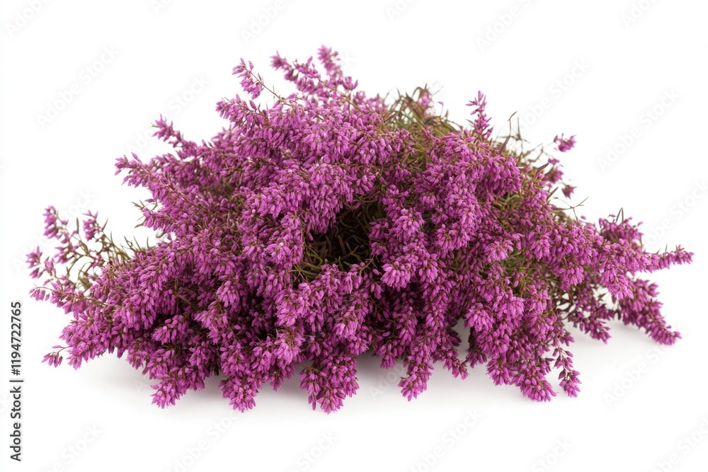 Poster a cluster of purple flowers sit on a clean white surface, ideal for using as a decorative element in