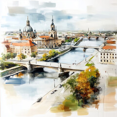 Naklejka premium kirche, architektur, cathedral, russia, moskau, nacht, stadt, bauwerk, domes, orientierungspunkt, anreisen, religion, fluss, zeichnung, skizze, postkarte, dresden, cartoon, petersburg, himmel, schläfe