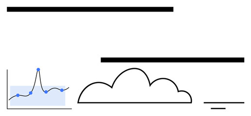 Cloud shape line graph horizontal bars suggest data flow, connectivity, and analysis. Blue highlights areas. Ideal for technology, data analysis, forecasting, digital communication, networking