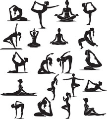Yoga Silhouette Vector Illustration Set - Perfect for Fitness and Wellness Designs