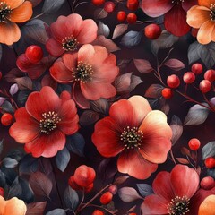 Elegant Burgundy Floral Pattern with Seamless Design for Backgrounds, Textiles, or Home Decor in Rich Colors and Detailed Textures