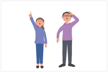 空を見上げる男女のイラスト