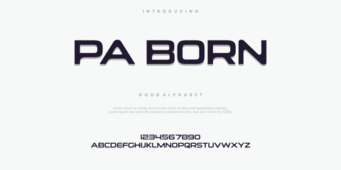 Obraz premium Pa Born simple minimal abstract alphabet fonts. Typography technology creative font. vector illustration