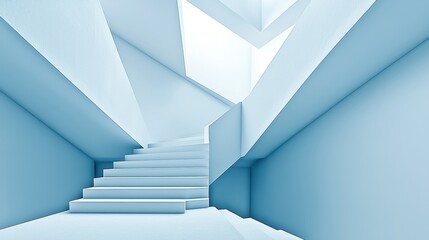 Fototapeta premium Abstract architectural space with white and blue geometric shapes.