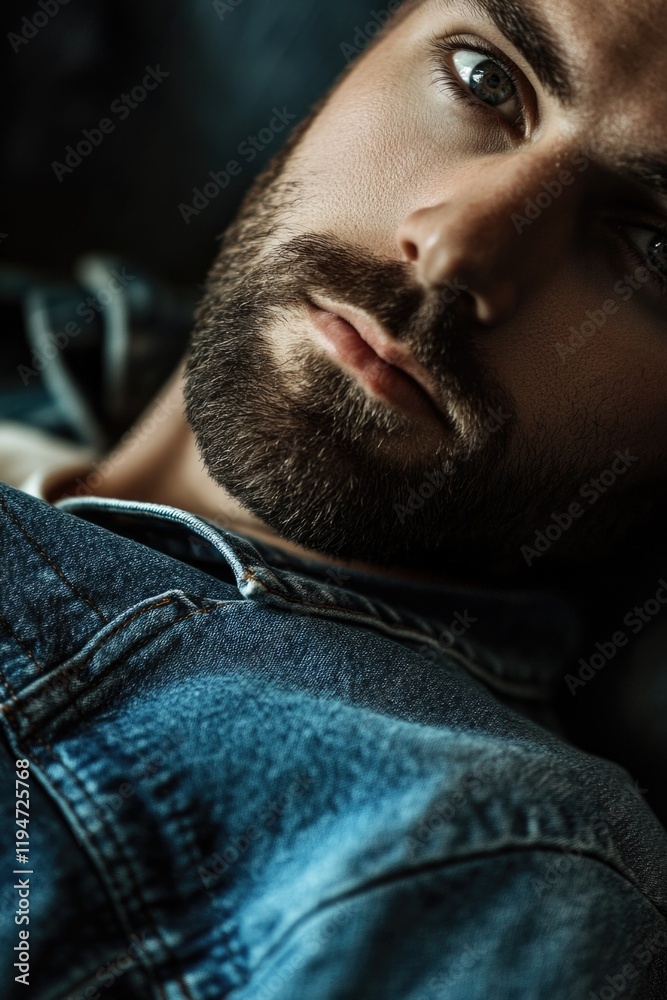 Poster a close-up shot of a man with a beard, perfect for editorial or commercial use