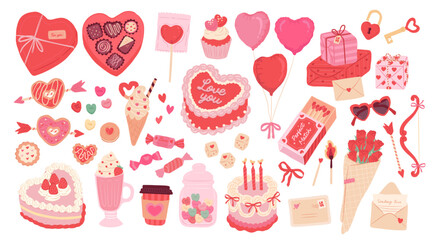 Collection of Valentines and Love Season vector illustration of sweets and desserts