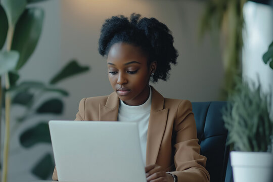 Business woman using laptop computer. Female freelancer entrepreneur or CEO sitting at table workspace in office working on computer, middle aged lady typing on notebook keyboard