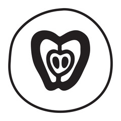 Apple half doodle icon hand drawn with black line in freehand style. Vector illustration isolated on white background