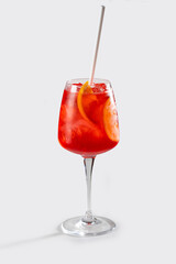 Fresh Campari spritz cocktail with orange and ice, stock, on white background