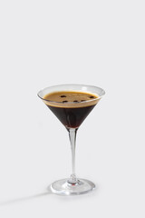 espresso martini cocktail with coffee beans, stock, on white background