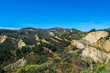 Fototapeta premium Aliano badlands during a sunny springtime day, Matera, Italy