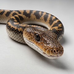 Fototapeta premium A hognose snake with an upturned snout on a white background.