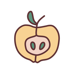 Apple half doodle icon hand drawn with thin line in minimalistic style and colored. Vector illustration isolated on white background