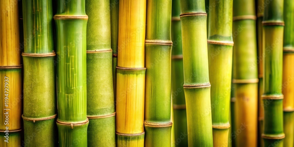 Poster close-up view of vibrant green and yellow bamboo stalks arranged in a dense cluster