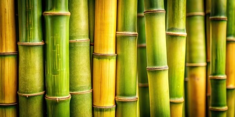 Obraz premium Close-up view of vibrant green and yellow bamboo stalks arranged in a dense cluster