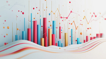 Obraz premium Abstract white background with Colorful charts and graphs with statistics to innovative analyze business potential and forecast future development of companies growth.