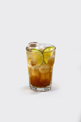 Fresh Long Island cocktail with lemon and ice, stock, on white background