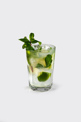 Fresh mojito cocktail with mint, lemon and ice, stock, on white background