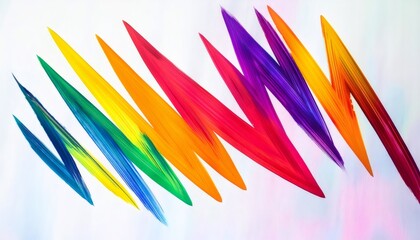 Fototapeta premium Rainbow brush strokes creating zigzag pattern, vibrant colors dancing across white surface