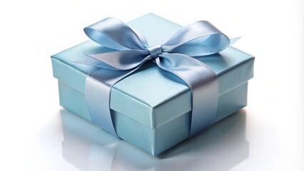 A delicately wrapped light blue gift box with a satin ribbon bow