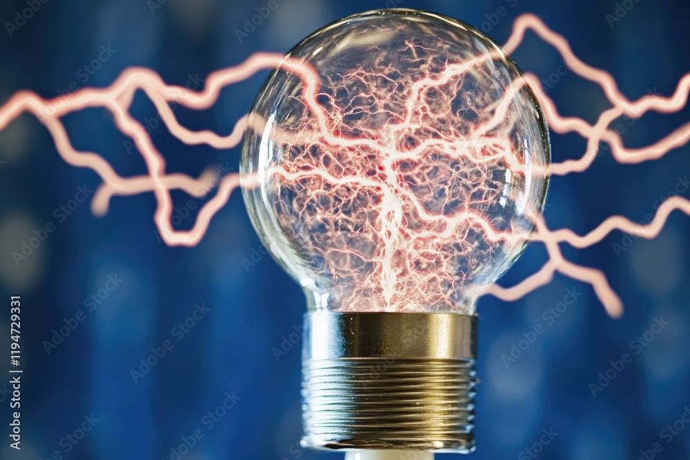 Poster a light bulb with electricity arcing outwards from the socket