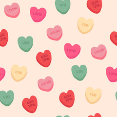 Valentines and Love Season Seamless Pattern vector illustration of sweet heart candy affirmation