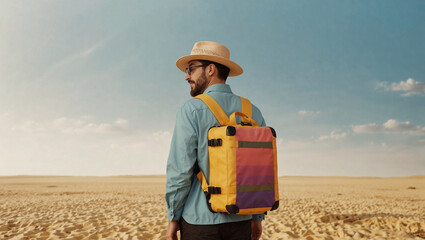 Traveler or passenger with a bag. Minimal vacation and travel concept. Copy space.
