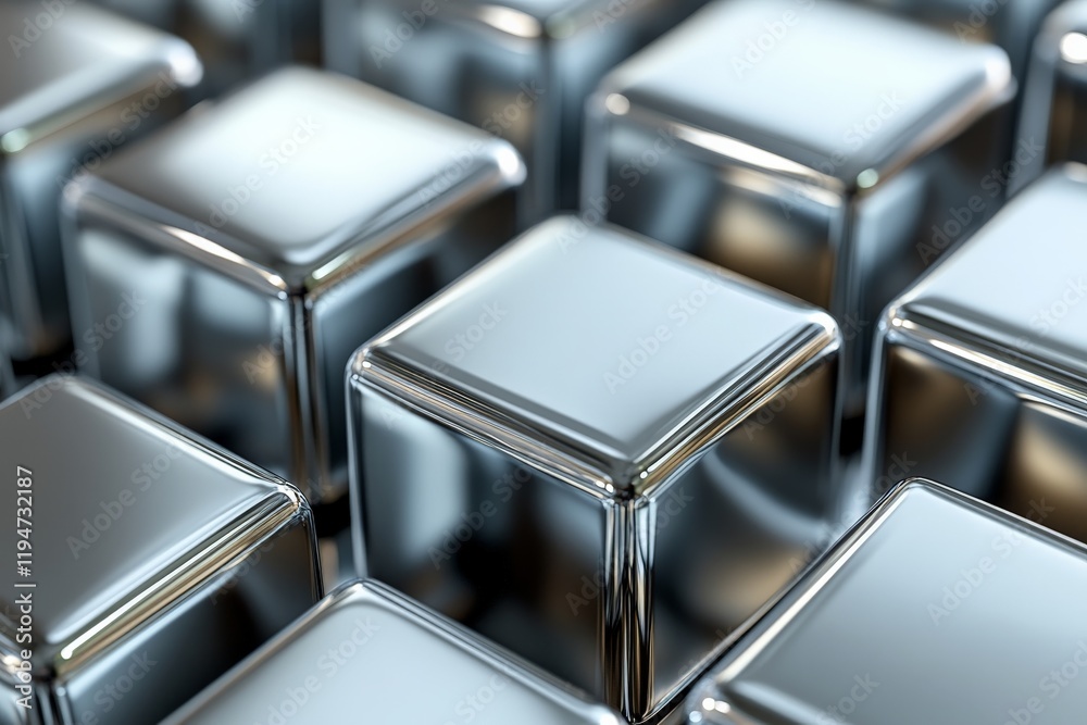 Leinwandbilder a collection of glossy metallic cubes arranged in a precise and symmetrical pattern, reflecting ligh