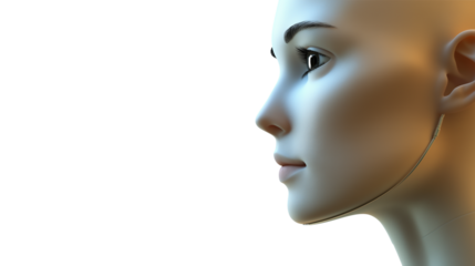 Digital Human Head Concept For AI, Metaverse And Facial Recognition Technology isolated on a white background