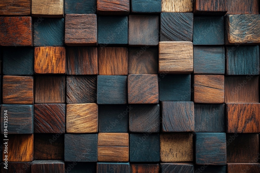 Aufkleber an abstract mosaic pattern is formed by colorful wooden cubes, arranged to showcase intricate creati