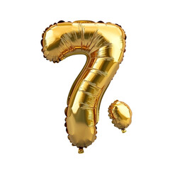 Shiny Gold Number Seven Balloon Decoration Isolated on transparent background