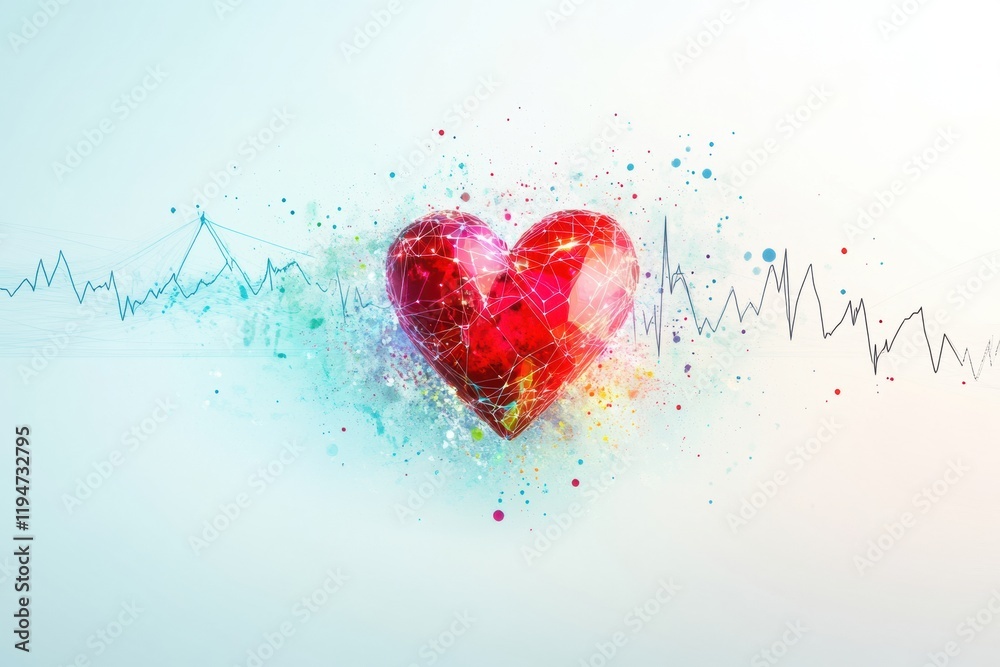 Aufkleber glowing red heart with vibrant cardiogram illustrating dynamic cardiovascular activity. generative a