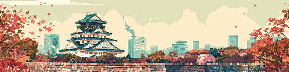 Fototapeta premium Majestic Osaka Castle: A Geometric Masterpiece