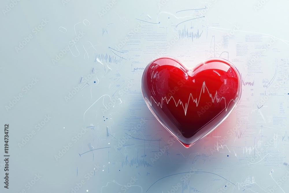 Aufkleber Glowing red heart with dynamic cardiogram symbolizing health and vitality in a vibrant visual composition. Generative AI