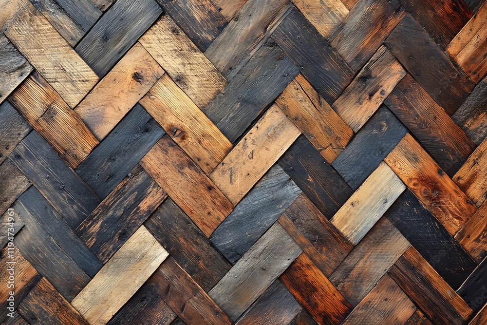 Aufkleber a rich display of wooden mosaic tiles in a deep-toned herringbone style, creating an impression of w