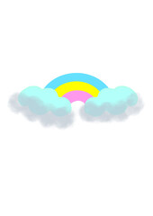 a vibrant rainbow arches over fluffy clouds, ideal for cheerful designs, children's themes, or uplifting visuals