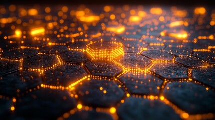 Glowing Blockchain Hexagonal Design. Generative AI
