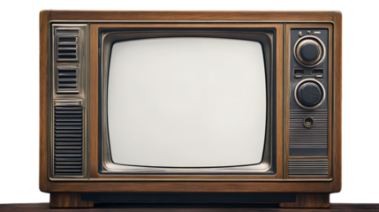 Vintage television - antique wooden box television with cut out frame screen isolate for object, retro technology