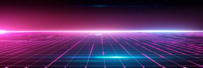 Futuristic digital grid glowing into infinite void