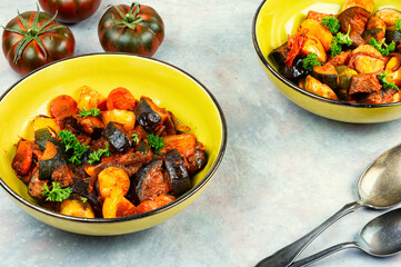 A bowl of vegetable stew.