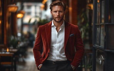Obraz premium Confident man in red blazer.