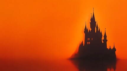 Naklejka premium Halloween inspired orange background with a black castle shadow