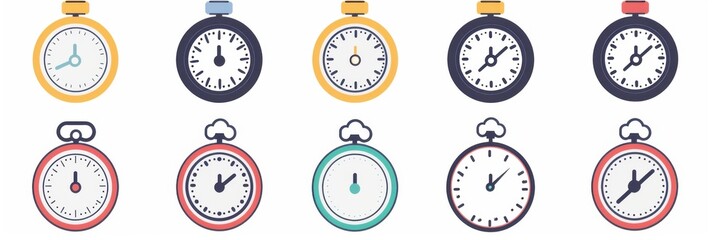 Stunning Timer Icons on a Crisp White Background: Stopwatch Symbol and Countdown Timer in Vector Illustration