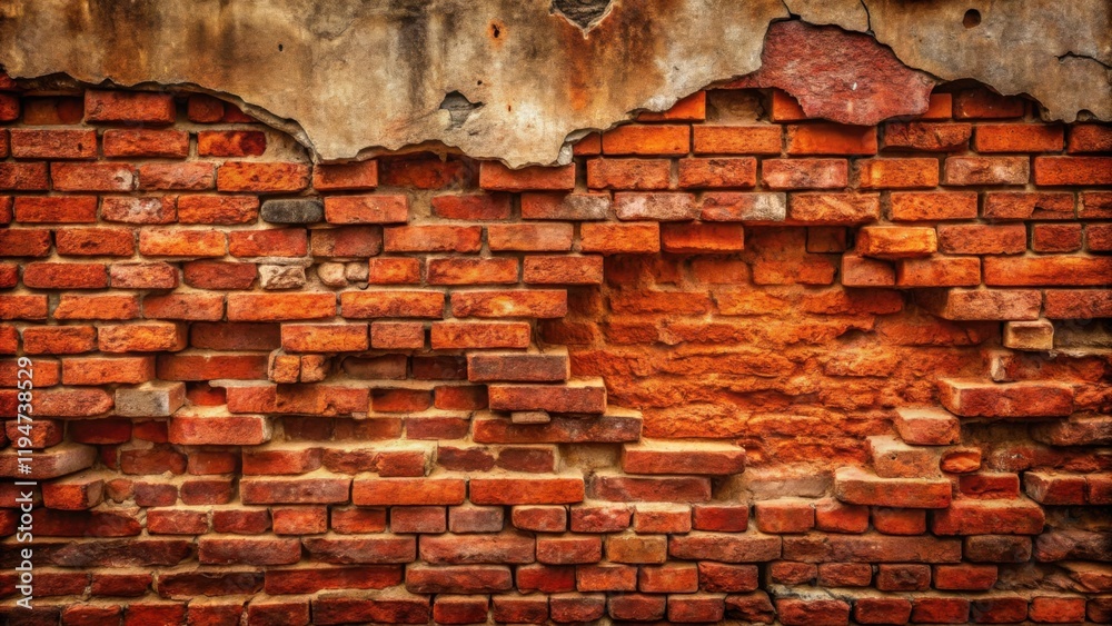 Poster ancient weathered brick wall texture with missing bricks and mortar