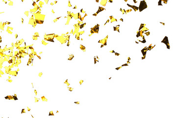 Golden Foil Confetti Scattered on White Background